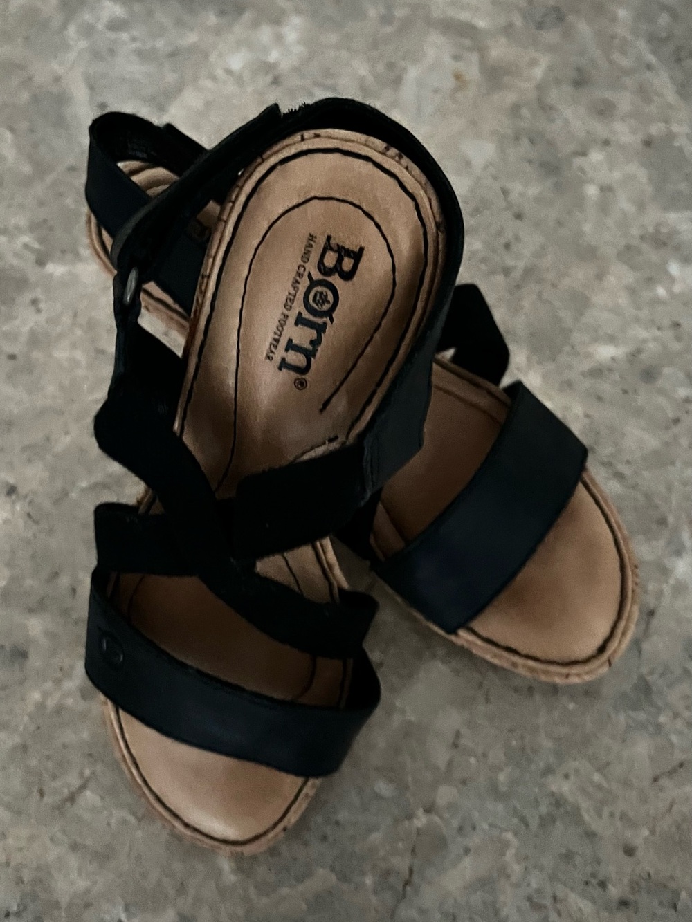 Born Black Leather Strappy Wedge Sandals